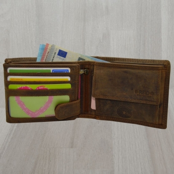 flevado Herren Geldbörse 100 % Büffel Leder mit RFID Schutz Querformat (braun)